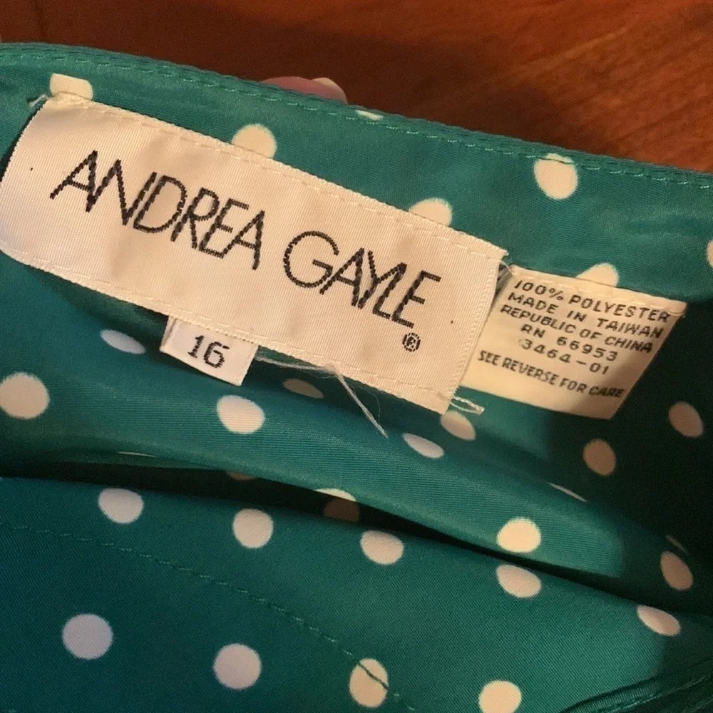 Vintage Andrea Gale green & white polka dot skirt set